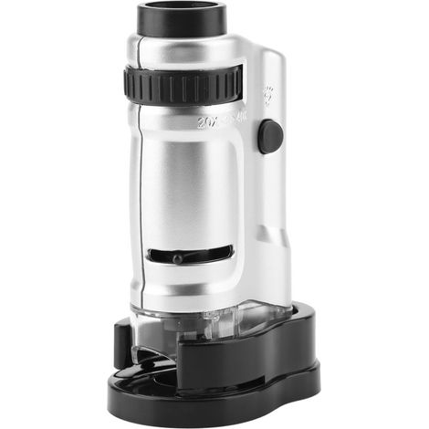 Microscope de poche LED 20X-40X avec socle, zoom réglable, éclairage intégré, loupe miniature portable pour observation précise. (1/5)