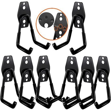 Ganchos de pared para garaje, almacenamiento para garaje, ganchos de pared de acero para escaleras, bicicletas, tuberías, herramientas eléctricas (negro, 8 piezas) (1/5)