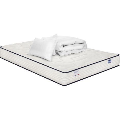Matelas INTEMPOREL 140x190 ressorts ensachés, extra ferme H24 + couette + 2 oreillers (1/4)