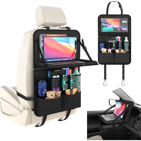 Bolsa de coche infantil con mesa plegable，protector impermeable para el asiento trasero，estilo negro 2 (1/5)