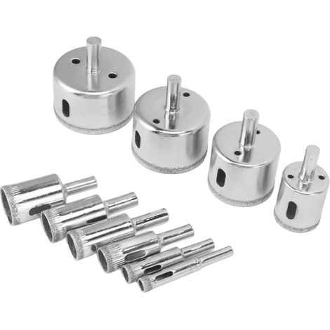 Lot de 10 forets diamantés pour la découpe du verre, du carrelage, de la céramique, du marbre et de la porcelaine (diamètres : 8, 10, 14, 16, 18, 22, 26, 38, 45 et 50 mm). (1/5)