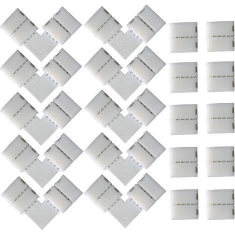 10 PCS en Forme de L Raccord d'angle de Rapide 4 Pin, 10 PCS 4 Pin LED Bande de Connecteur, pour les Strip LED SMD 5050 RGB de 10mm de large (Blanc) (1/5)