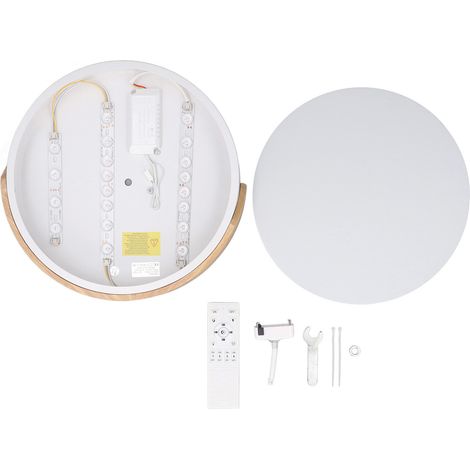 Plafonnier LED fer bois PC gradable rond fixation affleurante moderne avec télécommande APP chambre couloir 40cm/15,7in (1/5)