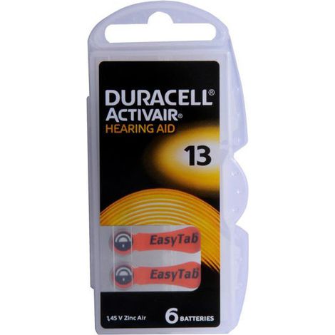 Pila botón para audífono, caja de 6 unidades, de 13 mm, Duracell