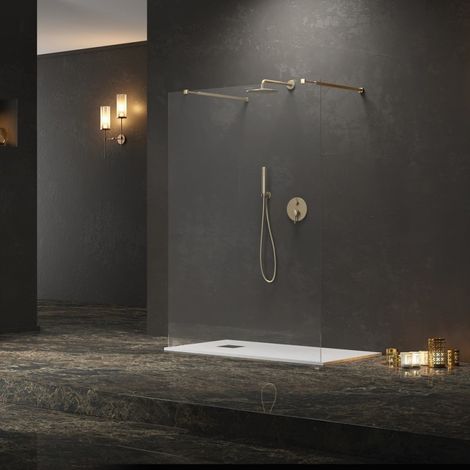 Parete doccia walk-in 160cm staffe dorate KW3000R kamalu