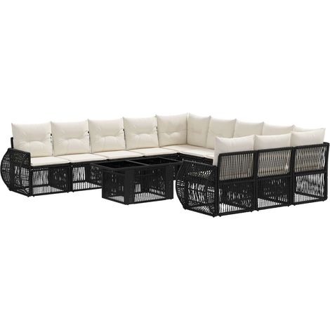 Conjunto de sofás de jardín 12 uds. Negro y Blanco Crema vidaXL (1/5)