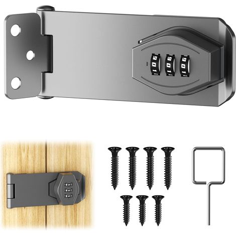 4 inch lockable door lock combination lock sliding door lock cabinet door lock metal grey door lock for small doors cabinets  Serrure de porte en métal gris pour petites portes, armoires, porte de gra (1/5)