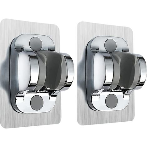 Support de Douche à Main sans Perçage,Support de Pommeau de Douche Mural avec à Angle Réglable,Imperméable,Adhésif Puissant,Universel Support de Douche pour Salle de Bains(Argent 2PCS) (1/4)