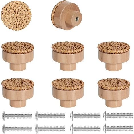 Boutons de Tiroir en Bois Massif,8 Pcs Boutons de Porte D'Armoire en Bois,Poignée de Tiroir Avec Vis,Chambre d'enfant, armoire, penderie, placard de maquillage (1/5)