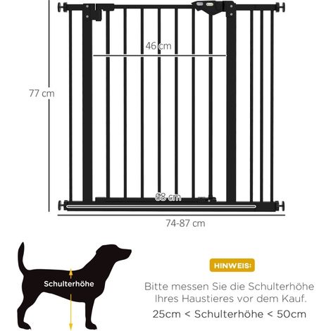 Sicherheitsgitter für Hunde 74–87 cm aus schwarzem Metall, selbstschließend – MEUBLIV (1/5)