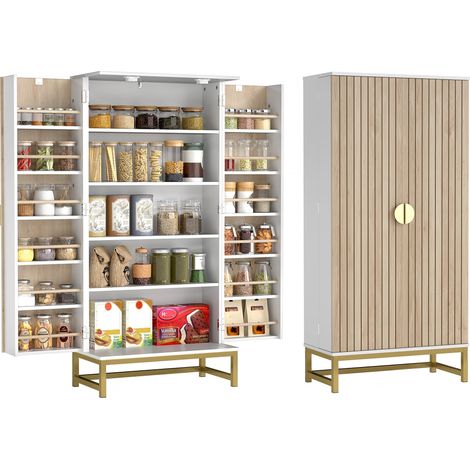 HOMCOM Kitchen Cabinet with Double Doors, 5 Tiers, 12 Spice Racks, White (1/5)