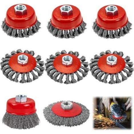 Lot de 8 brosse metallique meuleuse m14 pour meuleuses d'angle, brosse metallique disqueuse m14 ,80 mm et brosse métallique flexible 120 mm, pour rouiller, polir, meuler (1/5)
