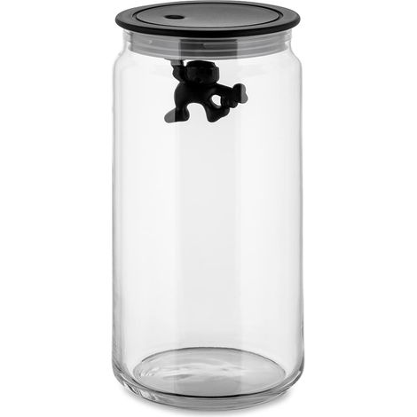 Alessi AMDR06 Gianni a Little Man Holding On Tight Barattolo Ermetico in Vetro con Coperchio in Resina Termoplastica, Nero, 140 cl (1/5)