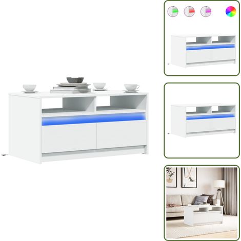 LED-Couchtisch Weiß Holzwerkstoff - Couchtisch - Couchtische - Beistelltisch - Sofatisch (1/5)