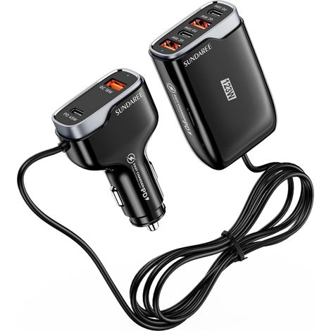 Allume Cigare Multiple USB,123W 6 Port 12V 24V Type C PD QC Chargeur Voiture Charge Rapide Automobile Prise Adaptateur pour S25 A56/Redmi Note 14/17/Macbook/Dell XPS (1/5)