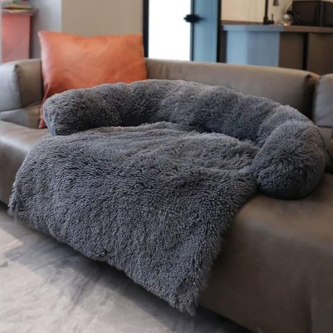 Beruhigendes Plüsch-Hundebett XL Dunkelgrau, waschbare Haustiermatte mit rutschfester Unterseite