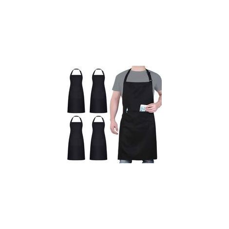 4 Pack Chef Tabliers, Noir Tablier avec 2 Poches, Etanche Réglable Tablier pour Homme Femme,Tablier Cuisine Professionnel pour Cuisine, Jardinage, Restaurant, Barbecue, Café (1/5)