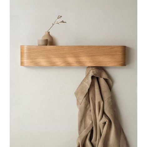 Porte-manteau mural en bois Design contemporain avec crochets muraux dissimulés Placage en bois massif Chêne (1/5)