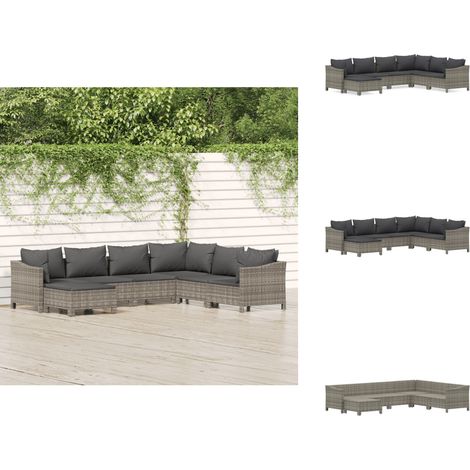 Salon de jardin 7 pcs avec coussins Gris Résine tressée - Salon De Jardin - Mobilier De Jardin - Set De Salon Extérieur - Meubles De Jardin - Chaise Lounge (1/5)