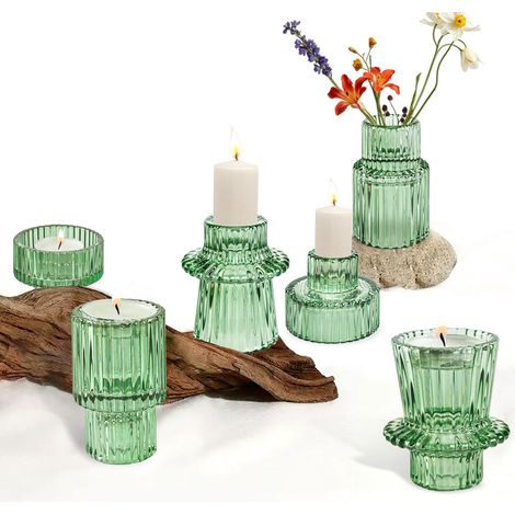 Set 3 Portacandele Vetro Verdi Stile Boho Tealight (1/5)