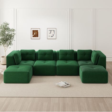 Modulares Ecksofa grün aus Cord mit rutschfesten Füßen und ohne Aufbau (1/5)