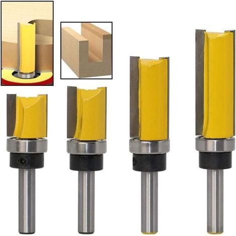 Set di 4 frese per fresatrice, fresa dritta a filo, gambo da 8 mm, diametro 19,05 mm, con cuscinetto sul gambo, utensili per la lavorazione del legno fai da te (1/5)