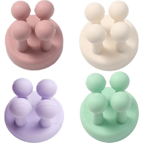 Juego de 4 soportes de silicona para maquinilla de afeitar/brocha, impermeables, autoadhesivos, morados, blancos, rosas y verdes.
