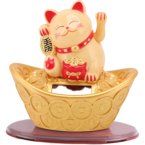 Chaton porte-bonheur solaire, statue chat chanceux main agitée, décoration intérieure voiture, sac bénédiction jaune MLY23028 (1/5)