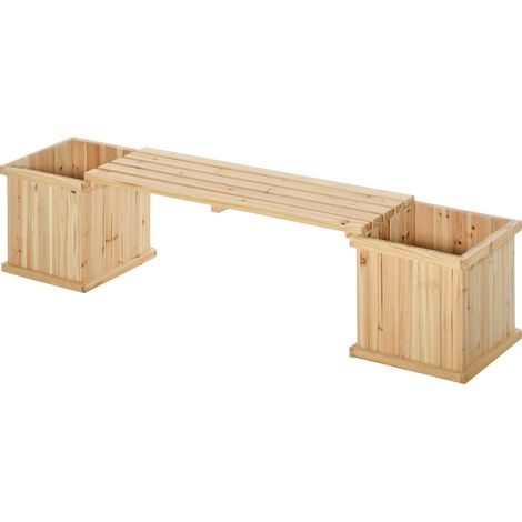 37L Wooden Garden Flower Pot Bench Set, Garden Elevated Flower Bed, Terrace Park, Natural Color, 176 x 38 x 40 cm (1/5)
