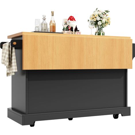 ELVMI Carrello da Cucina con 2 Ante e 6 Cassetti, con Ruote, per Cucina, in MDF e Metallo, Nero, 120×45×91 cm (1/5)