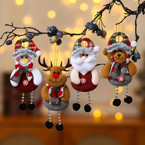 Décoration Suspendue - Poupée 3D En Tissu - Bonhomme De Neige Renne Père Noël Ours - Pour Arbre De Noël Fête Maison - 1 Pièce (1/5)