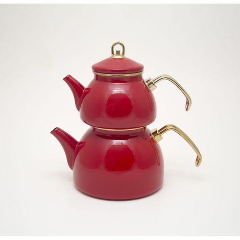 Théière turque de 1,1 L - Revêtue d'émail - Design rétro - Combinée avec une bouilloire de 2,3 L - Compatible avec plaque à induction - Idéale pour infusion de thé – LPP GRANDEUR 09