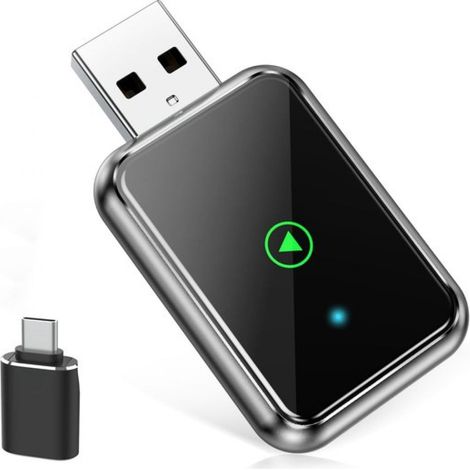Boîtier sans fil CarPlay et Android Auto - Adaptateur 2-en-1 - Bluetooth 5.0 - Installation facile - Port USB 5 V - Boîtier métallique - Argent (1/5)