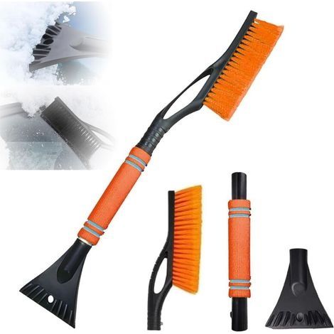 Grattoir à glace et brosse à neige 2 en 1, brosse à neige pour voiture, grattoir à glace automatique, brosse à neige, amovible, balai de neige, couleur orange,