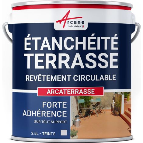 Arcane Industries – Peinture d'étanchéité pour terrasse 2.5 L gris – Résine microporeuse anti-dérapante – Application facile sur béton et ciment