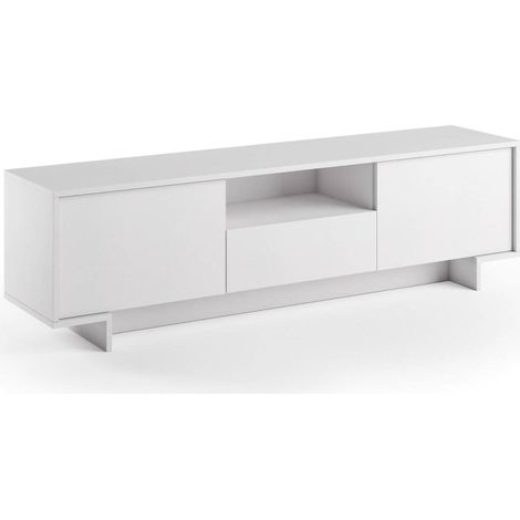 Dmora - Mueble TV Andromeda, Mueble TV para salón, Aparador bajo de salón con 2 puertas y 1 cajón, 100% Made in Italy, 170x42h48 cm, Blanco