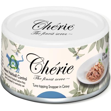 Chérie Premium Aliment humide pour chat Thon et vivaneau Contrôle des boules de poils 80g (1/3)