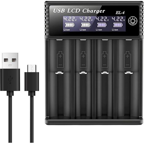 18650 Chargeur de batterie universel 4 compartiments avec affichage LCD USB-C pour batteries Li-ion 3,7 V 10440 14500 16340 17335 17500 17650 18350 18500 18700 25500 1,2 V NI-M H NI-CD AAA AA C SC F6 (1/5)