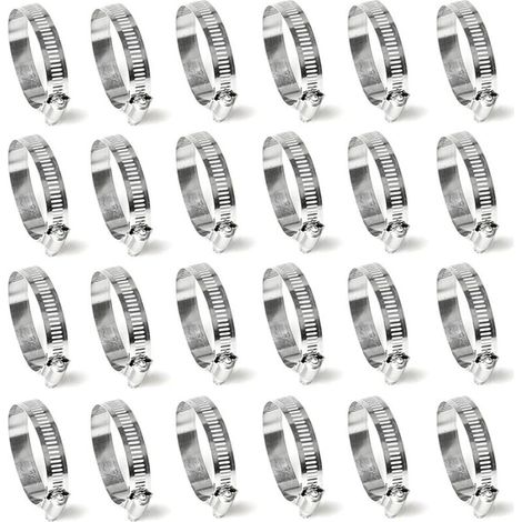 24 Pièces Colliers de Serrage Collier de Serrage Réglable Gamme 16-25mm Acier Inoxydable pour Tuyau d'Eau Familial, Tube de Carburant, Tube d'Automobile, etc. (1/5)