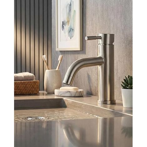 Robinet mitigeur de lavabo monocommande, robinet de salle de bain monocommande, finition brossée (1/5)