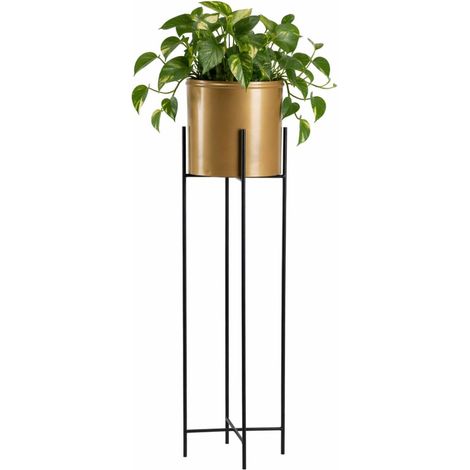 Soporte para macetas con tapa de 95 cm, color negro y dorado. (1/5)