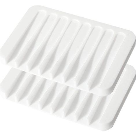 Porte-savon en silicone blanc, support pour savon et assiettes, idéal pour la salle de bain. (1/5)
