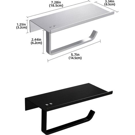 Portarotolo da parete in alluminio con ampio ripiano (nero). (1/5)
