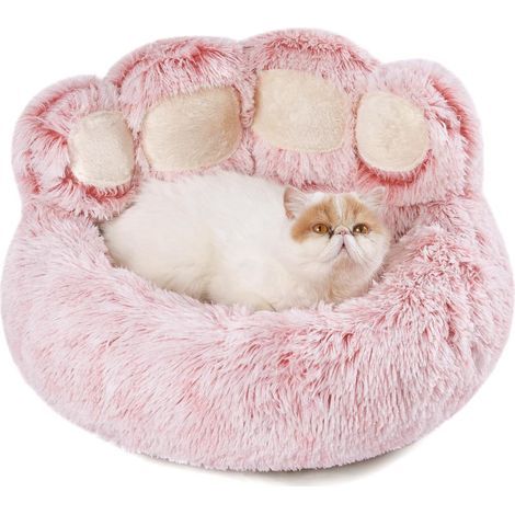 Lit Rond pour Chien Chat de Forme de la Patte, Panier pour Chien en Forme de Beignet, Moyen Format Le diamètre est de 56 cm, Confortable et Doux, Lavable en Machine, Rose (1/5)