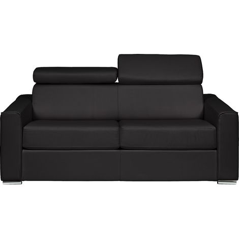 Canapé 4 places convertible express en cuir de buffle noir - Couchage 160 cm - Matelas 22 cm avec mémoire de forme VIZIR (1/4)