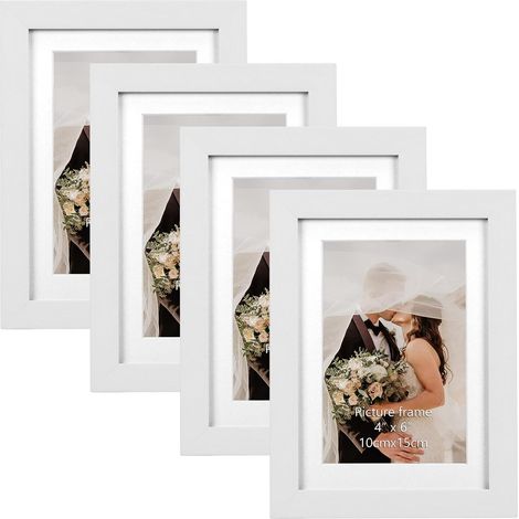 Cadre Photo 10x15 cm Lot de 4 avec Passe-partout, Cadre Photo Mural Blanc et à Poser pour Chambre, Bureau et Salon (1/5)