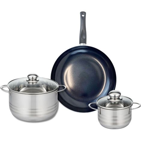 Ensemble de 1 Poêle de cuisson 32 cm et 2 faitouts 16 et 24 cm Elo Prima Brillant (1/5)