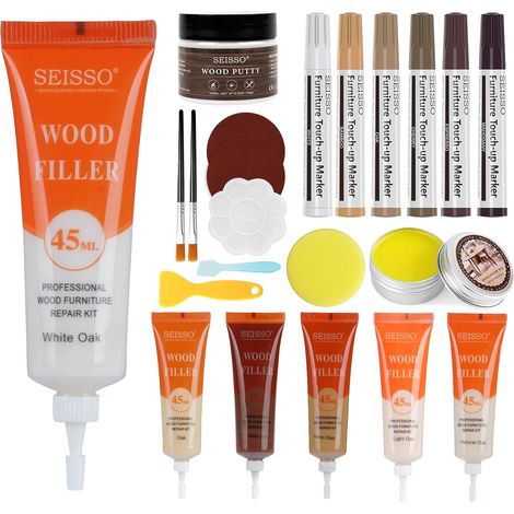 45 Ml Kit Reparation Parquet, Marqueurs de retouch Mastic Bois, Kit Reparation Bois Stylo de Retouche pour Meuble pour rayures sur plancher en bois dur, fissures, trous (1/5)