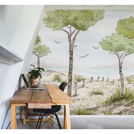 Papier peint panoramique Paysage vue des pins, Couleurs 375 x 250cm (1/5)