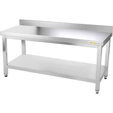 Table de travail en inox soubassement 1500 x 700 mm adossée PREMIUM - GOLDINOX (1/4)